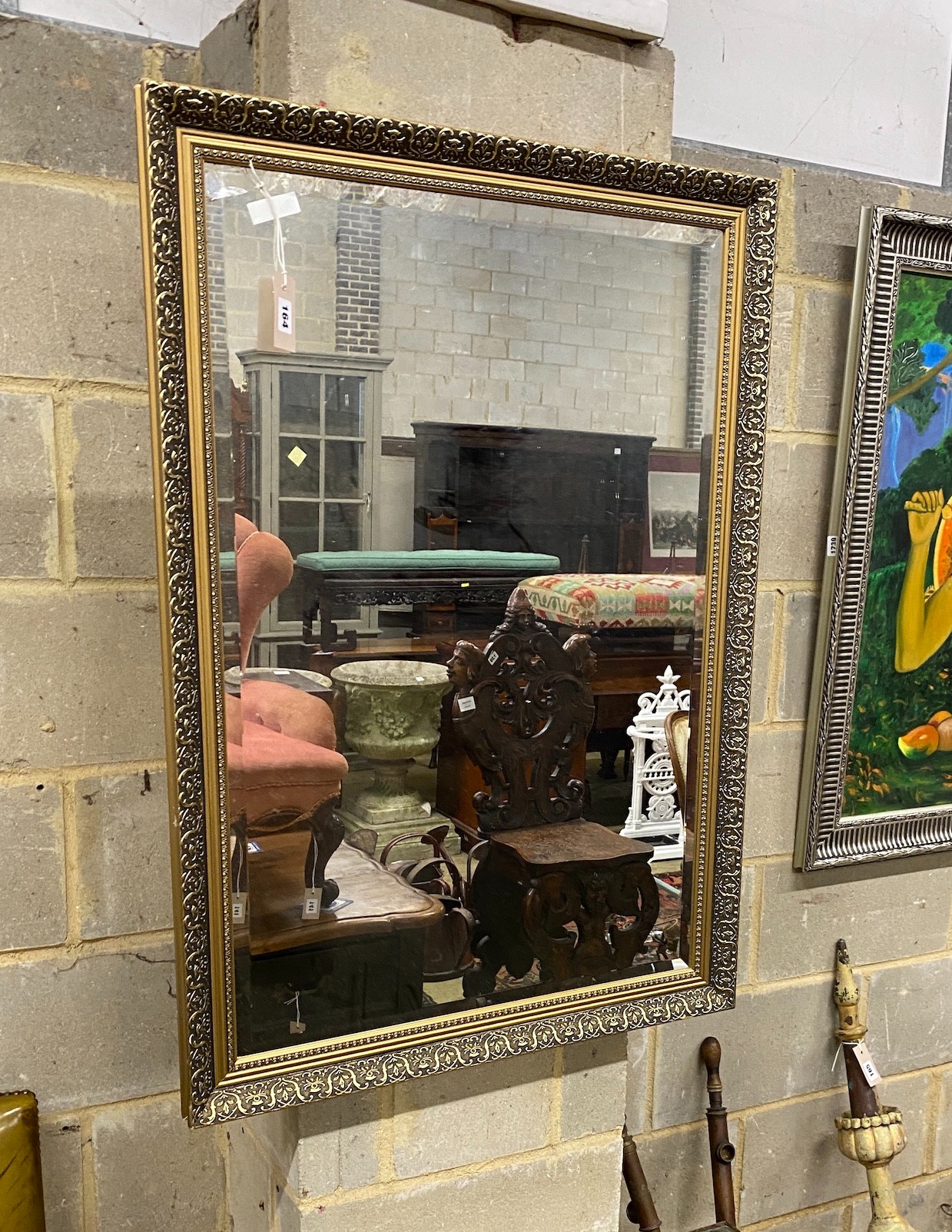 A modern gilt framed rectangular framed wall mirror, width 71cm, height 100cm